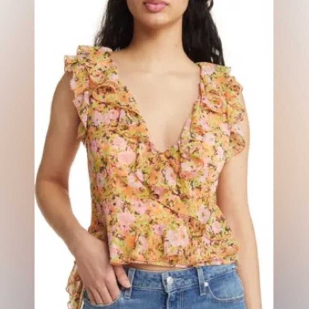OPEN EDIT Women’s NEW Nordstrom Ruffle Sleeveless Crop Top | Size Large